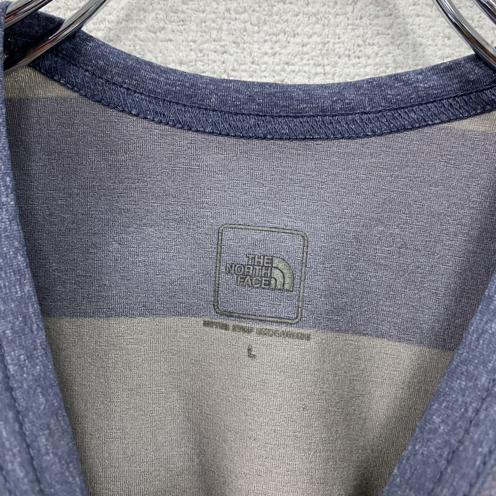 THE NORTH FACE　ザ・ノースフェイス　半袖プリントTシャツ　ボーダー　青　ブルー　グレー　Lサイズ