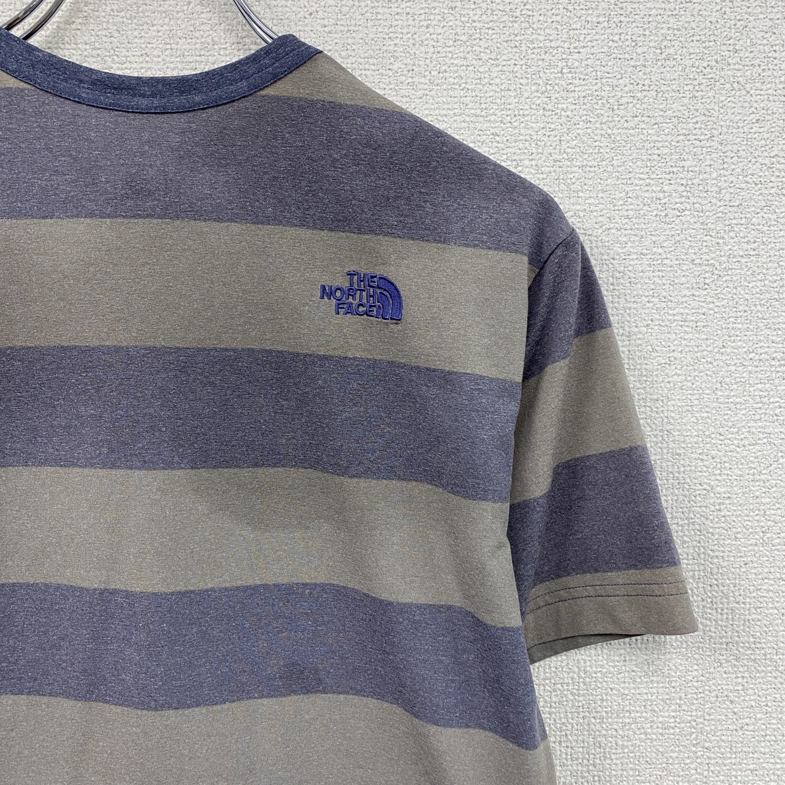 THE NORTH FACE　ザ・ノースフェイス　半袖プリントTシャツ　ボーダー　青　ブルー　グレー　Lサイズ