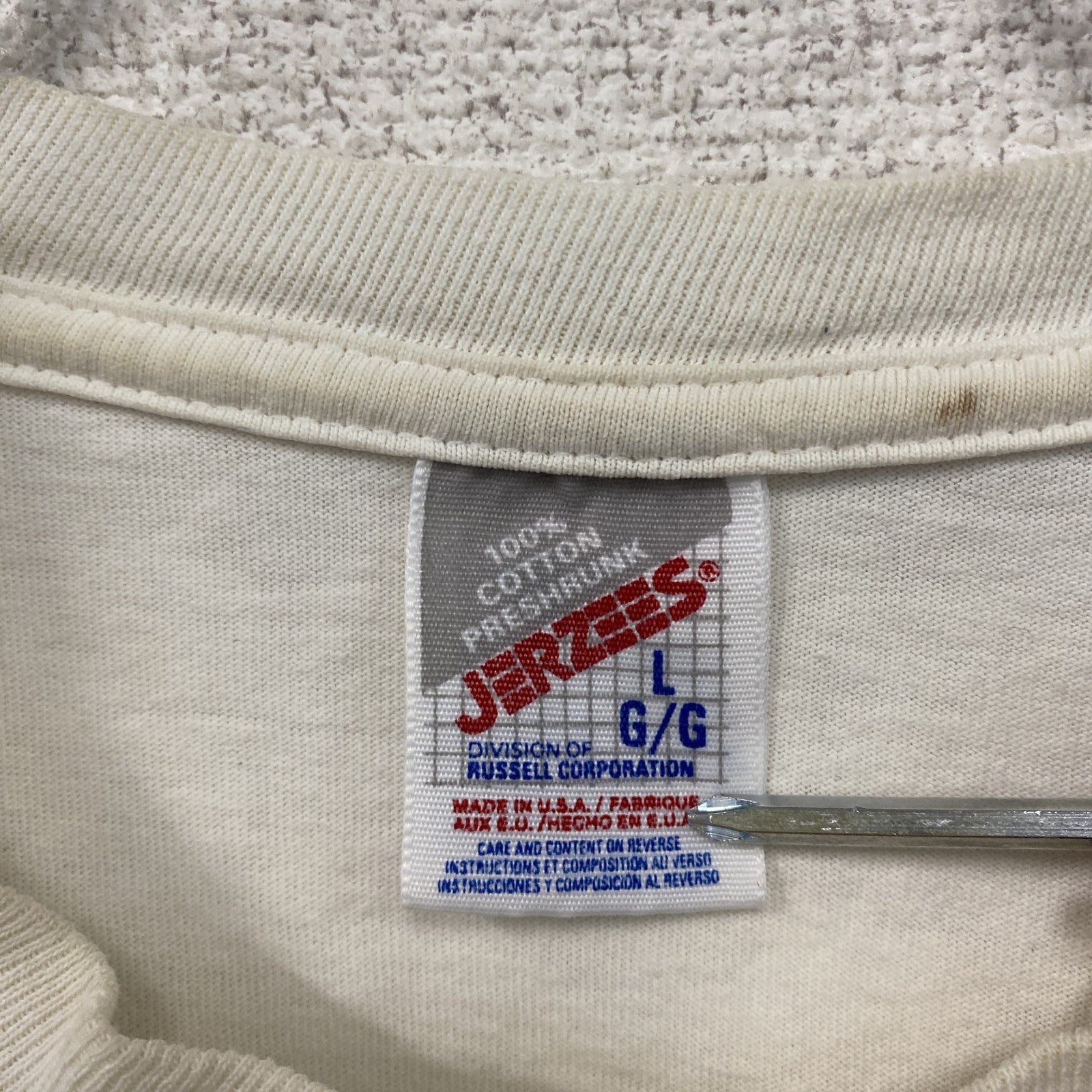 JERZEES　ジャージーズ　半袖プリントTシャツ　シングルステッチ　白　ホワイト　Lサイズ
