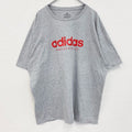 古着 used　adidas　アディダス　半袖プリントTシャツ　スリーストライプ　クルーネック　グレー　XＸLサイズ