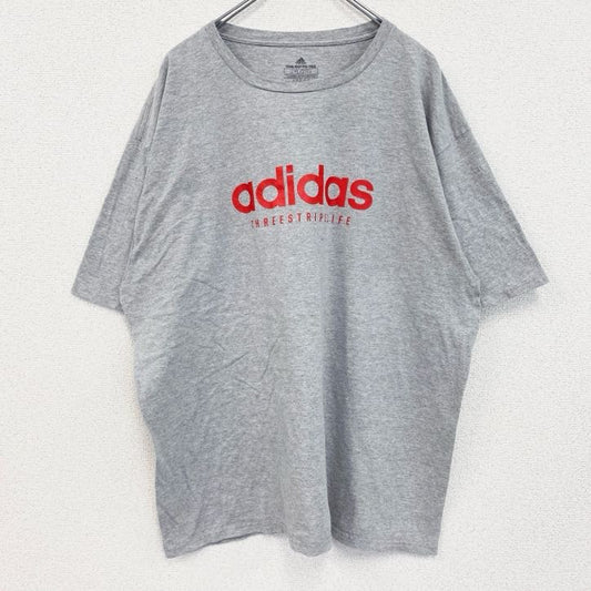 古着 used　adidas　アディダス　半袖プリントTシャツ　スリーストライプ　クルーネック　グレー　XＸLサイズ