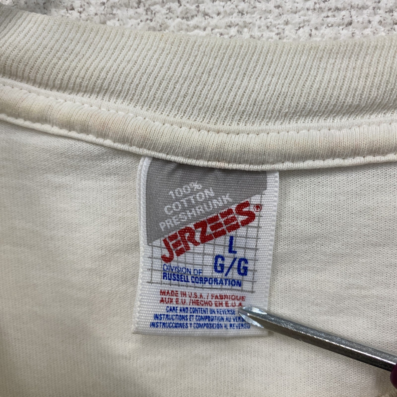 JERZEES　ジャージーズ　半袖プリントTシャツ　シングルステッチ　白　ホワイト　Lサイズ