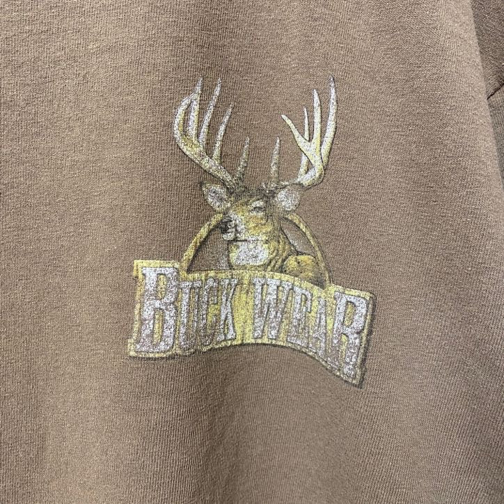 古着 used　GILDAN ギルダン　半袖アニマル柄プリントTシャツ　バックプリント　茶色　ブラウン　鹿　レトロデザイン　
