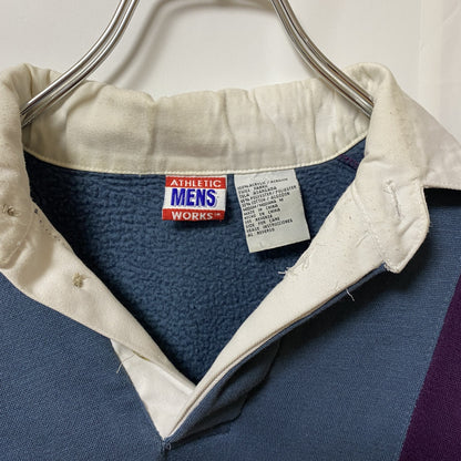 古着 used　90s　長袖ラガーシャツ　ポロシャツ　ポイントロゴ刺繍　レトロデザイン　紫　グレー　青　ヴィンテージ　Mサイズ