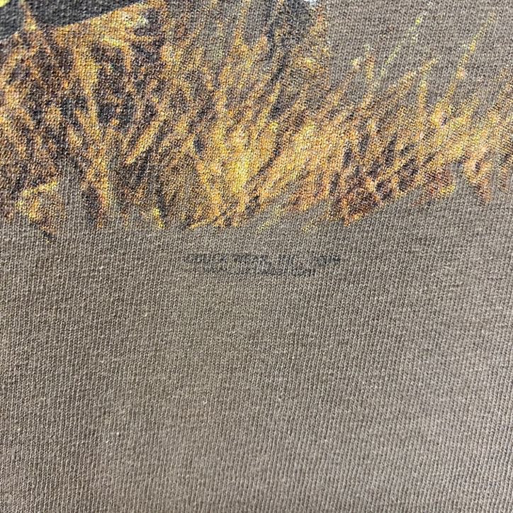 古着 used　GILDAN ギルダン　半袖アニマル柄プリントTシャツ　バックプリント　茶色　ブラウン　鹿　レトロデザイン　