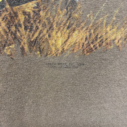 古着 used　GILDAN ギルダン　半袖アニマル柄プリントTシャツ　バックプリント　茶色　ブラウン　鹿　レトロデザイン　