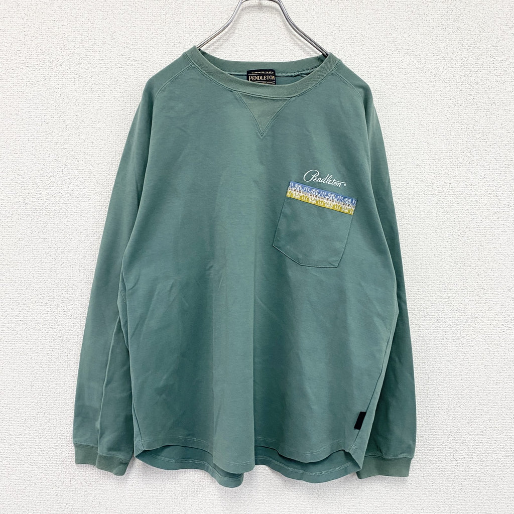 PENDLETON　ペンドルトン　niko and　ニコアンド　長袖Tシャツ/ロンT　前V　ラグランスリーブ　ネイティブ柄　緑　グリーン　Mサイズ