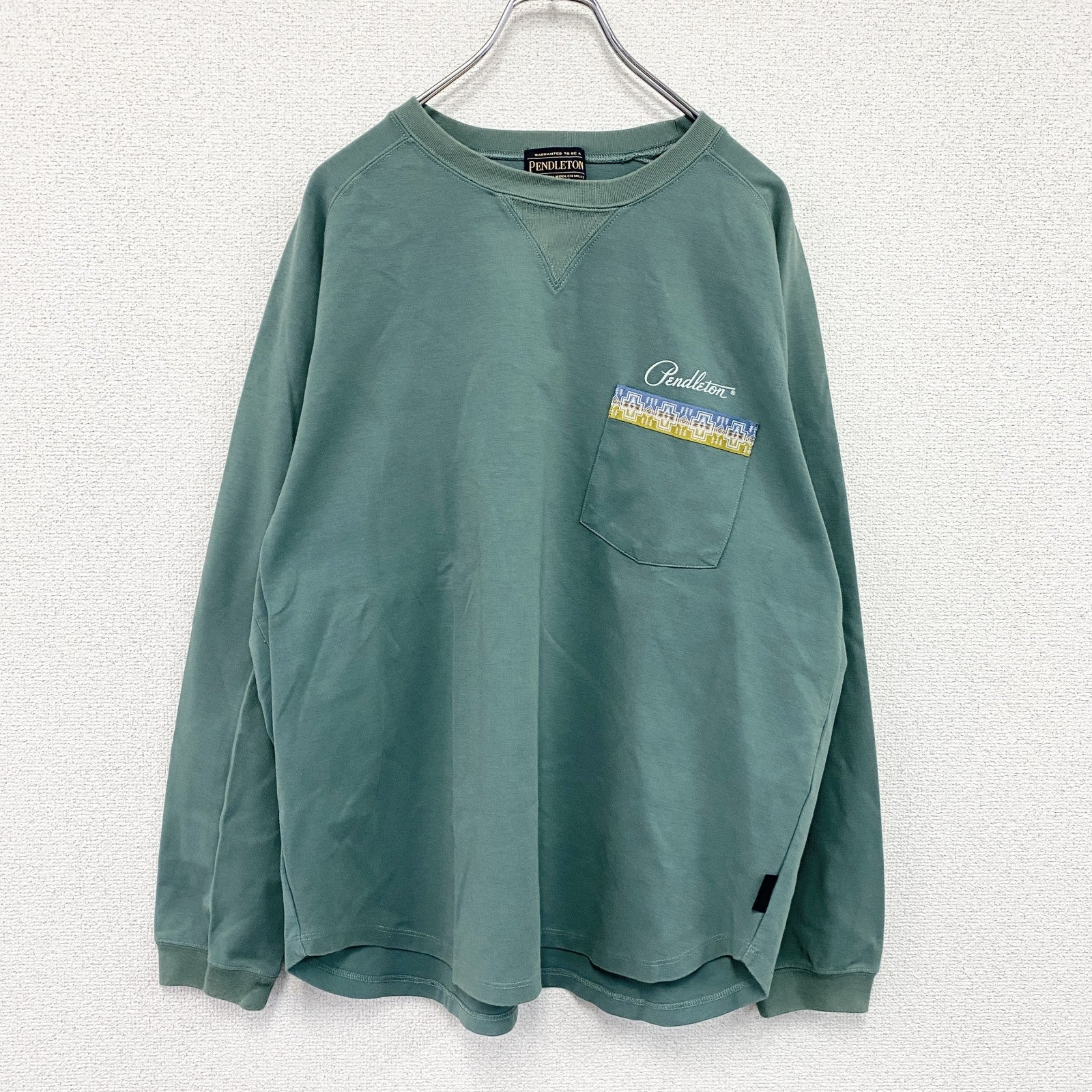 PENDLETON　ペンドルトン　niko and　ニコアンド　長袖Tシャツ/ロンT　前V　ラグランスリーブ　ネイティブ柄　緑　グリーン　Mサイズ