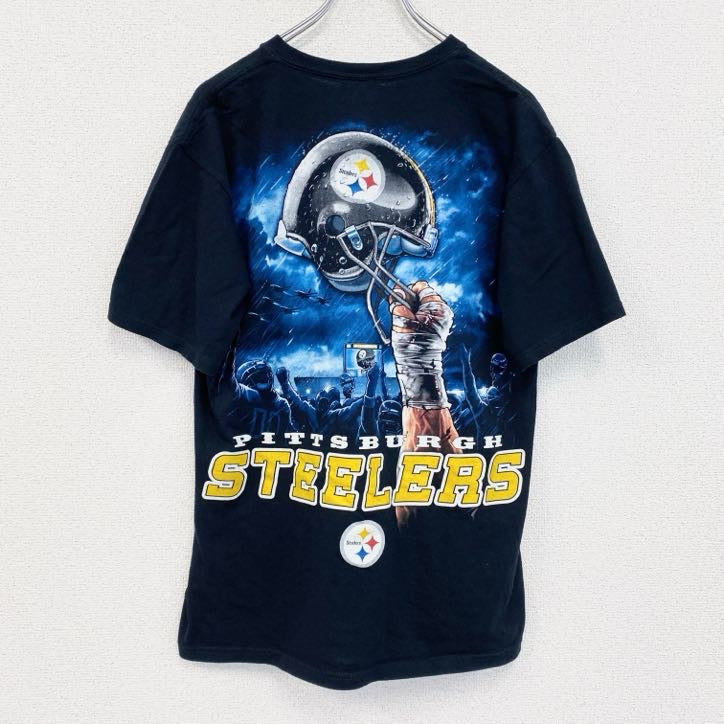古着 used　ピッツバーグ・スティーラーズ　半袖両面プリントTシャツ　アメフト　クルーネック　黒　ブラック　Lサイズ
