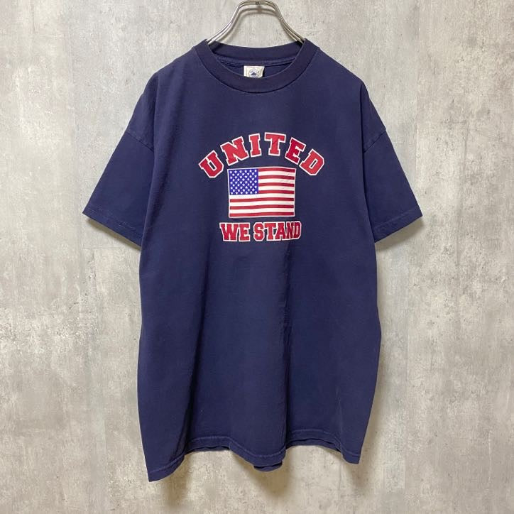 古着 used　DELTA　UNITED WE STAND　半袖プリントTシャツ　USA国旗　アメリカ　ネイビー　紺　XLサイズ