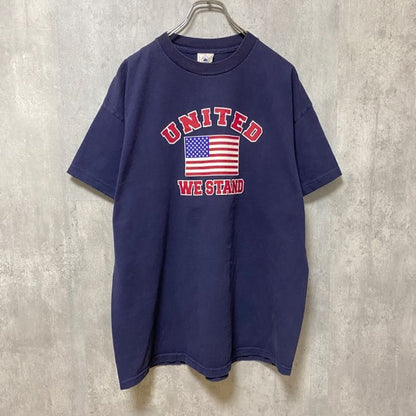 古着 used　DELTA　UNITED WE STAND　半袖プリントTシャツ　USA国旗　アメリカ　ネイビー　紺　XLサイズ