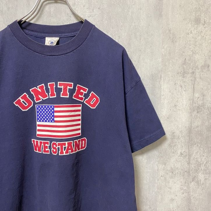 古着 used　DELTA　UNITED WE STAND　半袖プリントTシャツ　USA国旗　アメリカ　ネイビー　紺　XLサイズ