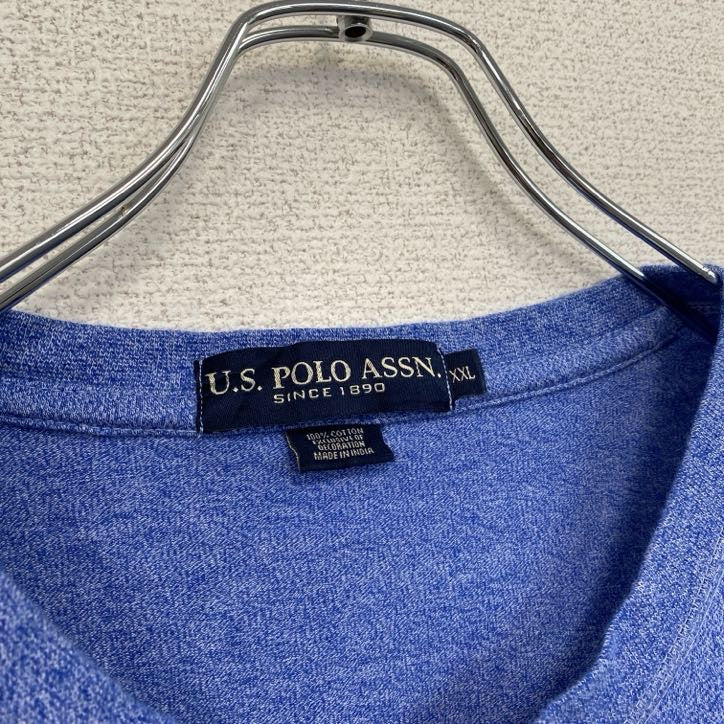古着 used　U.S.POLO ASSN　半袖ヘンリーネックTシャツ　刺繍　青　ブルー　レトロデザイン　ネイビー　XXLサイズ