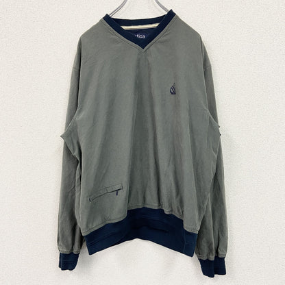 90s　NAUTICA　ノーティカ　プルオーバーナイロンジャケット　ヴィンテージ　灰緑　モスグレイ　Mサイズ