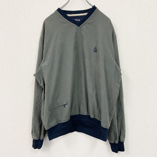 90s　NAUTICA　ノーティカ　プルオーバーナイロンジャケット　ヴィンテージ　灰緑　モスグレイ　Mサイズ