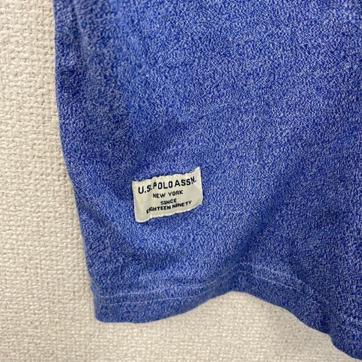 古着 used　U.S.POLO ASSN　半袖ヘンリーネックTシャツ　刺繍　青　ブルー　レトロデザイン　ネイビー　XXLサイズ