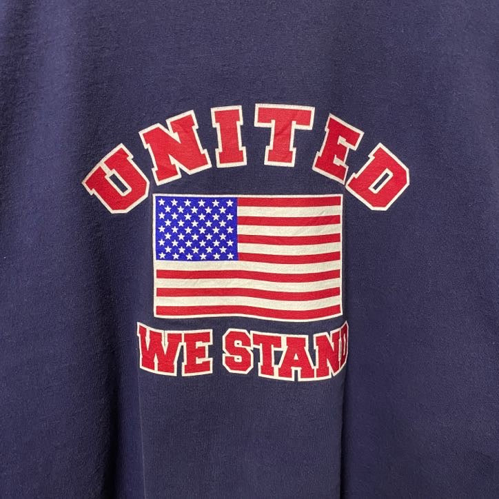 古着 used　DELTA　UNITED WE STAND　半袖プリントTシャツ　USA国旗　アメリカ　ネイビー　紺　XLサイズ