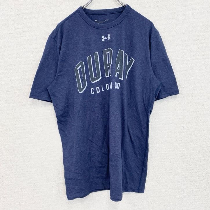 古着 used　UNDER ARMOUR　アンダーアーマー　半袖プリントTシャツ　クルーネック　ネイビー　紺　Lサイズ