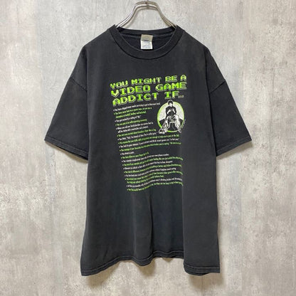 古着 used　00s　DELTA　半袖ゲームプリントTシャツ　黒　ブラック　レトロデザイン　クルーネック　XLサイズ
