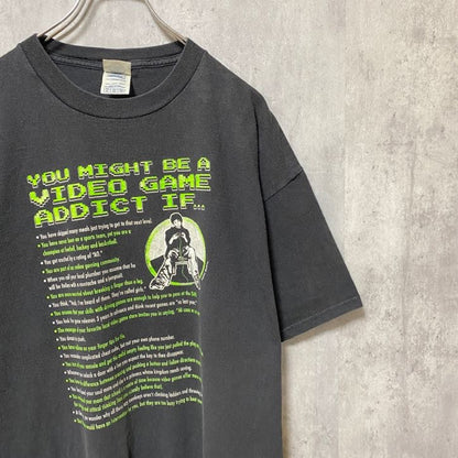 古着 used　00s　DELTA　半袖ゲームプリントTシャツ　黒　ブラック　レトロデザイン　クルーネック　XLサイズ