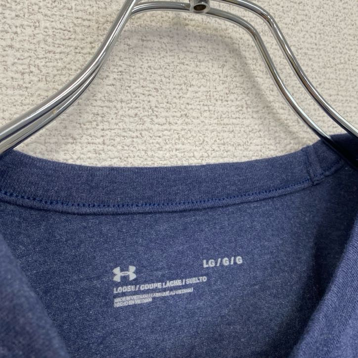 古着 used　UNDER ARMOUR　アンダーアーマー　半袖プリントTシャツ　クルーネック　ネイビー　紺　Lサイズ