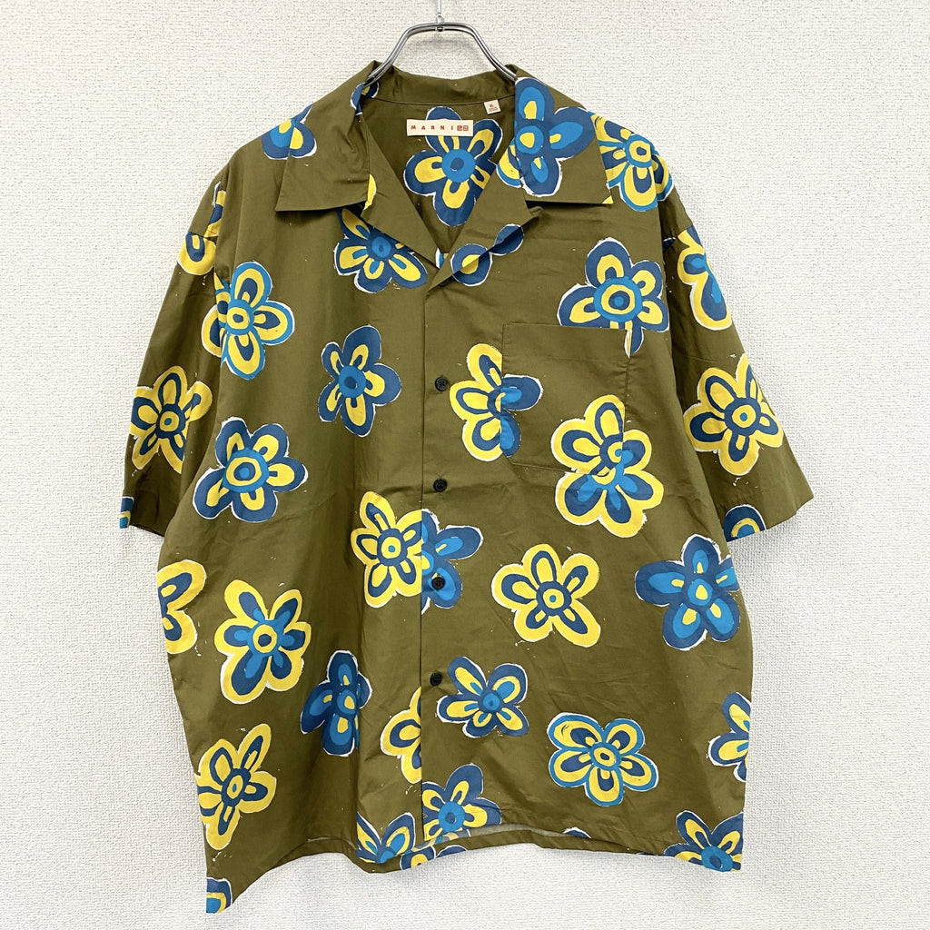 UNIQLO　ユニクロ　MARNI　マルニ　オーバーサイズオープンカラーシャツ　半袖シャツ　花柄　マルチカラー　カーキ　XLサイズ