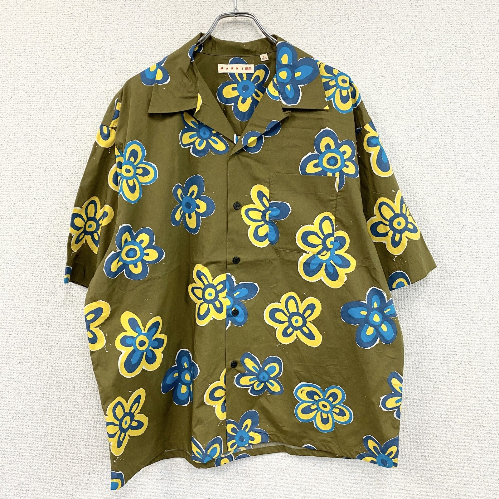 UNIQLO　ユニクロ　MARNI　マルニ　オーバーサイズオープンカラーシャツ　半袖シャツ　花柄　マルチカラー　カーキ　XLサイズ