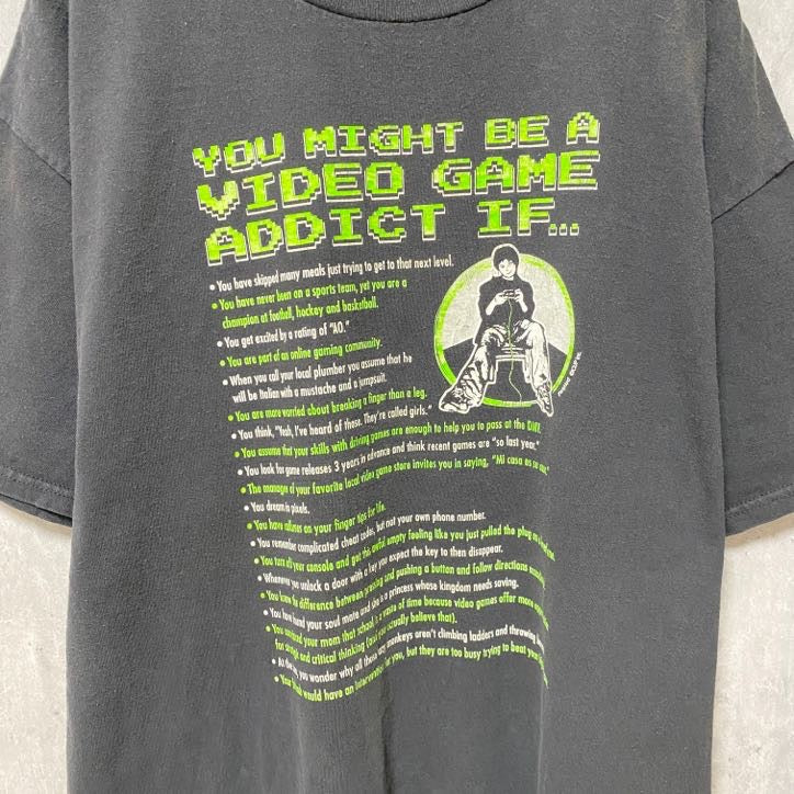 古着 used　00s　DELTA　半袖ゲームプリントTシャツ　黒　ブラック　レトロデザイン　クルーネック　XLサイズ