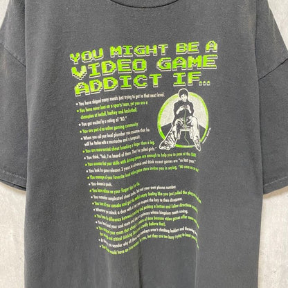 古着 used　00s　DELTA　半袖ゲームプリントTシャツ　黒　ブラック　レトロデザイン　クルーネック　XLサイズ