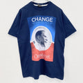 古着 used　半袖人物プリントTシャツ　OBAMA　オバマ大統領　両面プリント　クルーネック　ネイビー　紺　Mサイズ