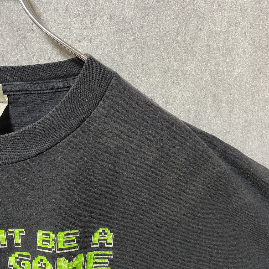 古着 used　00s　DELTA　半袖ゲームプリントTシャツ　黒　ブラック　レトロデザイン　クルーネック　XLサイズ