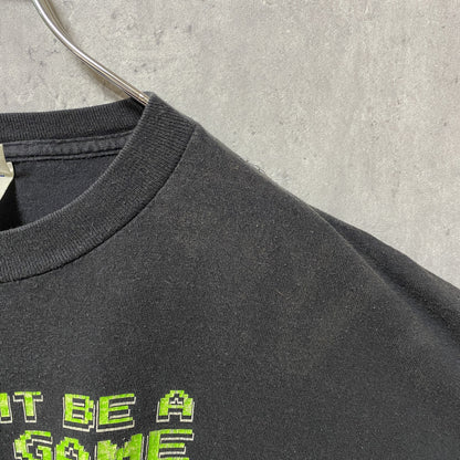 古着 used　00s　DELTA　半袖ゲームプリントTシャツ　黒　ブラック　レトロデザイン　クルーネック　XLサイズ