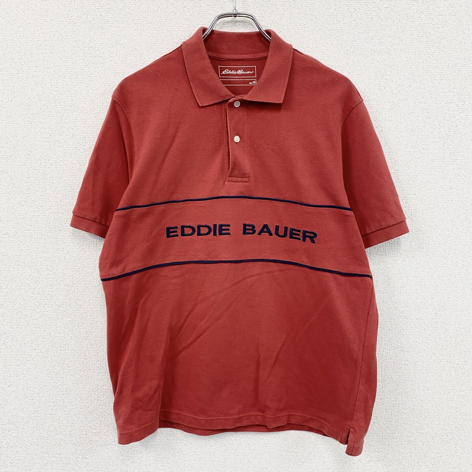 Eddie Bauer　エディーバウアー　半袖ポロシャツ　デカロゴ　赤　レッド　Mサイズ