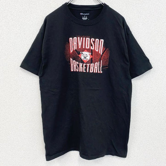 古着 used　Champion　チャンピオン　半袖プリントTシャツ　デイビットソン　バスケ　クルーネック　黒　ブラック　Lサイズ