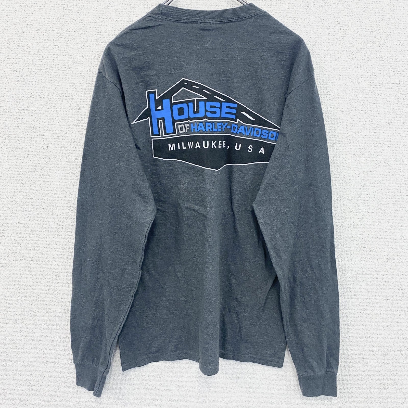 HARLEY DAVIDSON　ハーレーダビッドソン　長袖プリントTシャツ　灰色　グレー　Mサイズ