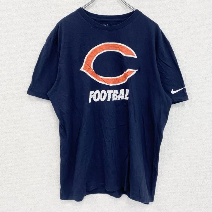 古着 used　NIKE　ナイキ　半袖プリントTシャツ　FOOTBALL　クルーネック　黒　ブラック　XLサイズ