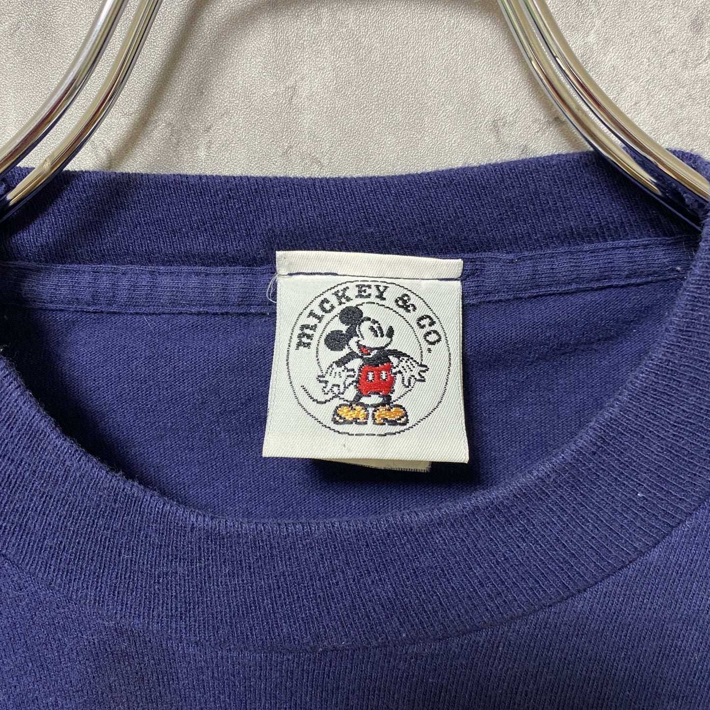 古着 used　90s　MICKEY＆CO　Disney　ディズニー　ミッキー　半袖プリントTシャツ　ネイビー　紺　オーバーサイズ