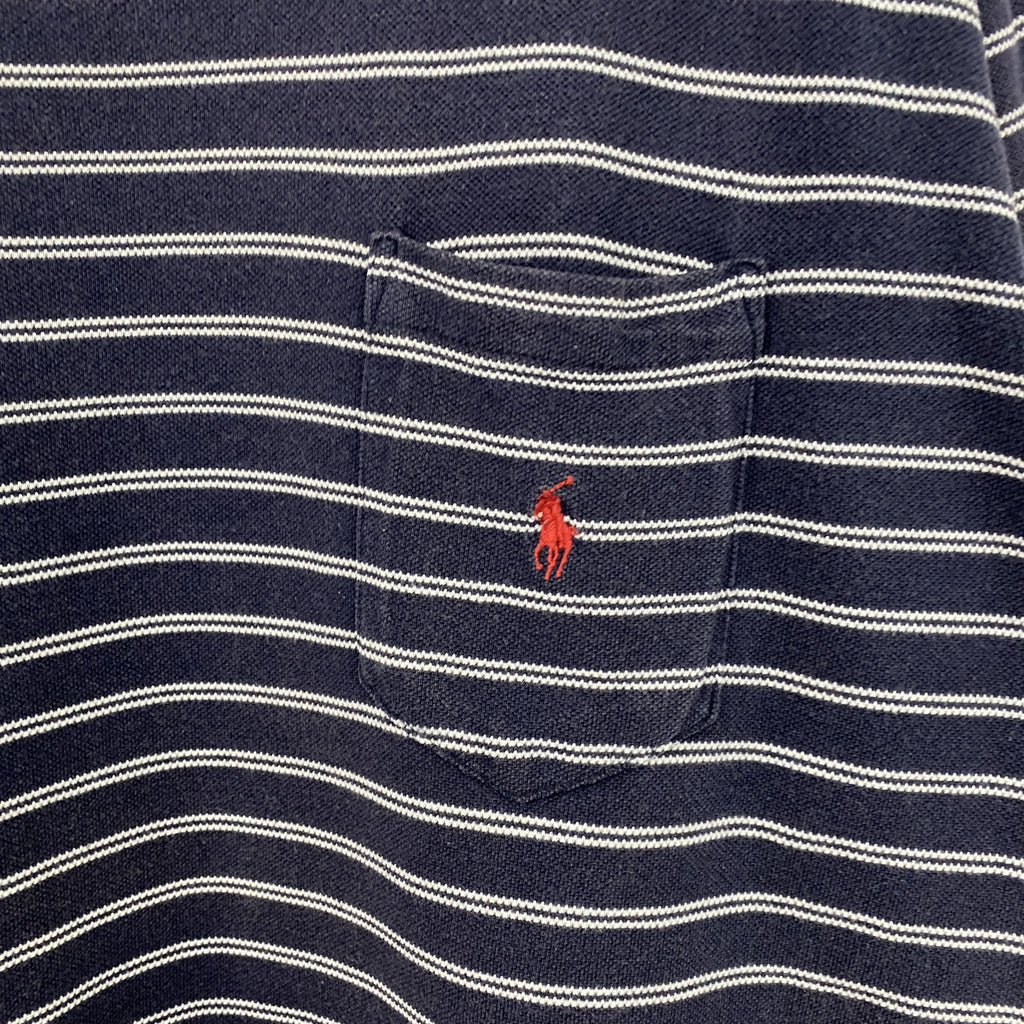 90s　Polo by Ralph Lauren　ラルフローレン　半袖ボーダー柄Tシャツ　刺繡ロゴ　ヴィンテージ　ネイビー　紺　Lサイズ