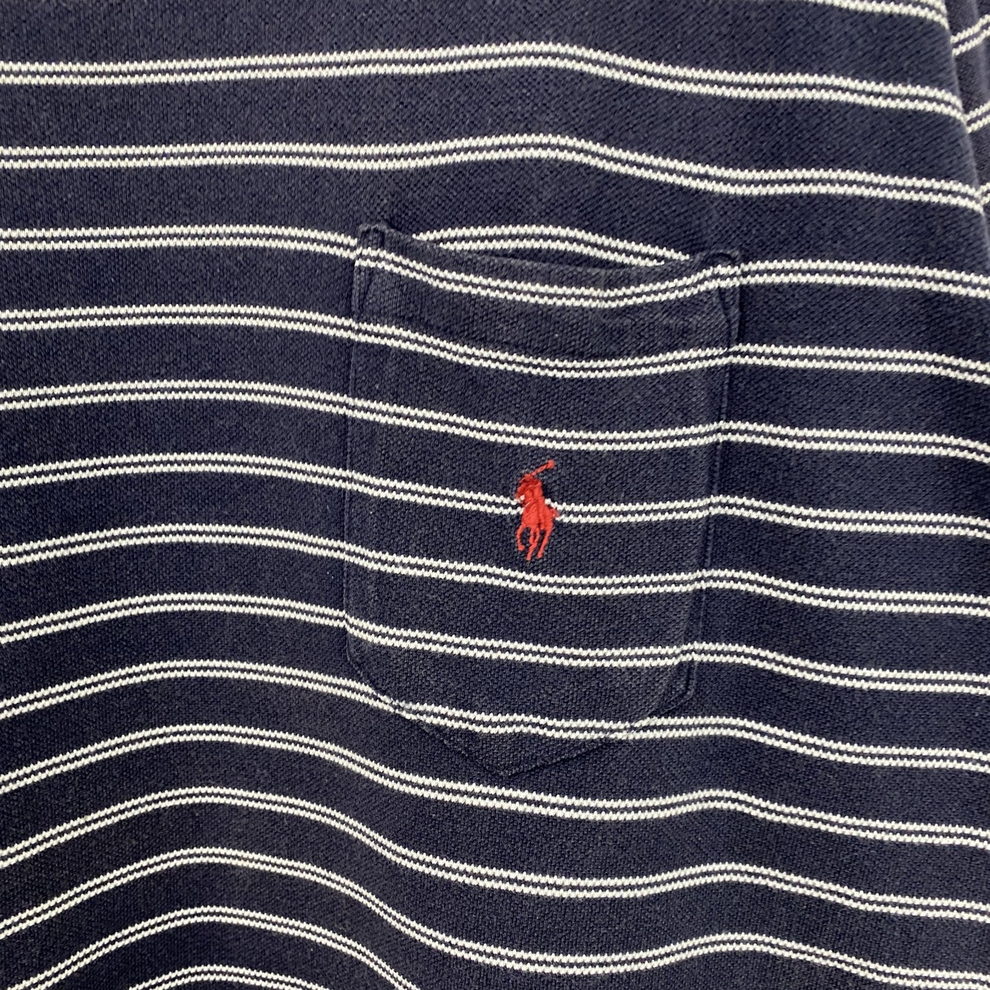 90s　Polo by Ralph Lauren　ラルフローレン　半袖ボーダー柄Tシャツ　刺繡ロゴ　ヴィンテージ　ネイビー　紺　Lサイズ