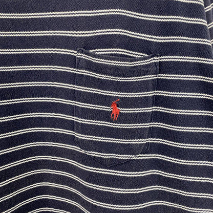 90s　Polo by Ralph Lauren　ラルフローレン　半袖ボーダー柄Tシャツ　刺繡ロゴ　ヴィンテージ　ネイビー　紺　Lサイズ