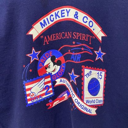 古着 used　90s　MICKEY＆CO　Disney　ディズニー　ミッキー　半袖プリントTシャツ　ネイビー　紺　オーバーサイズ