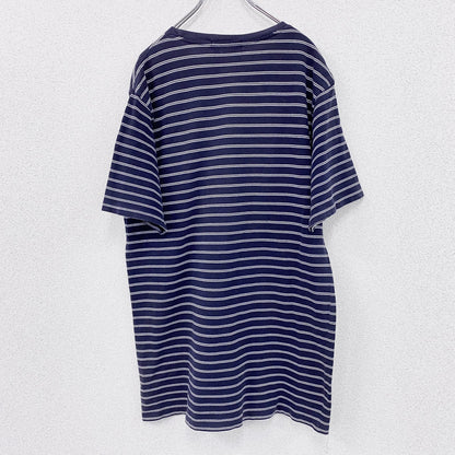 90s　Polo by Ralph Lauren　ラルフローレン　半袖ボーダー柄Tシャツ　刺繡ロゴ　ヴィンテージ　ネイビー　紺　Lサイズ