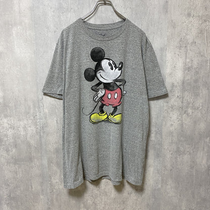 古着 used　Disney　ディズニー　Mickey Mouse　ミッキーマウス　半袖プリントTシャツ　グレー　オーバーサイズ