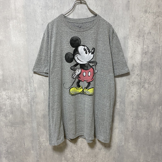 古着 used　Disney　ディズニー　Mickey Mouse　ミッキーマウス　半袖プリントTシャツ　グレー　オーバーサイズ