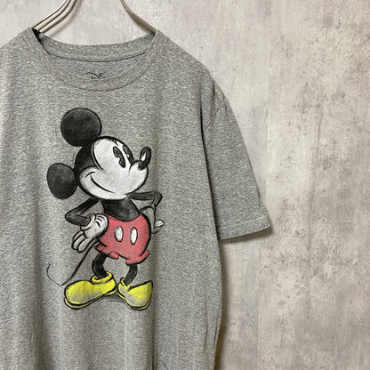 古着 used　Disney　ディズニー　Mickey Mouse　ミッキーマウス　半袖プリントTシャツ　グレー　オーバーサイズ
