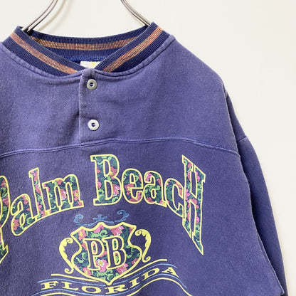 古着 used　STAR ON THE BEACH　長袖アメカジプリントスウェット　トレーナー　パームビーチ　ネイビー　Mサイズ