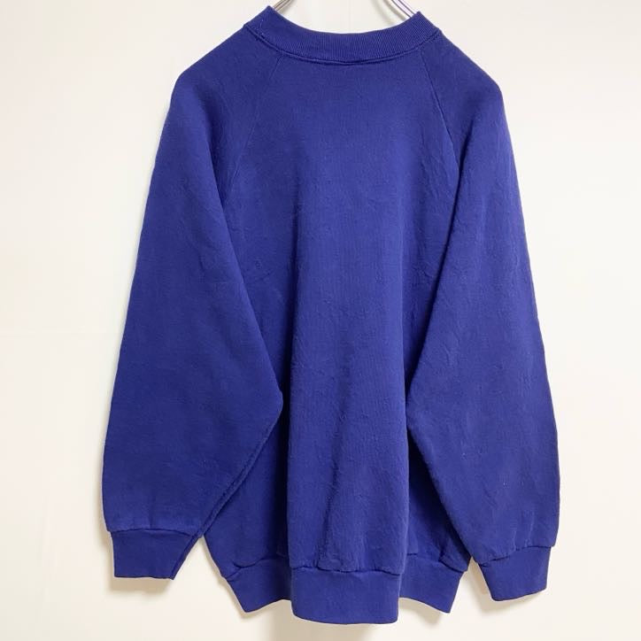 古着 used　90s　長袖無地スウェット　クルーネックトレーナー　ラグラン袖　ノームコア　シンプル　ネイビー　紺　ヴィンテージ