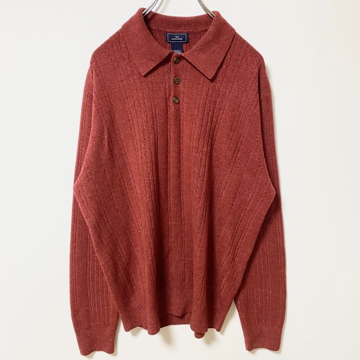 古着 used　DOCKERS ドッカーズ　長袖ハーフボタンニット　セーター　無地　レトロデザイン　赤　くすみ　XLサイズ