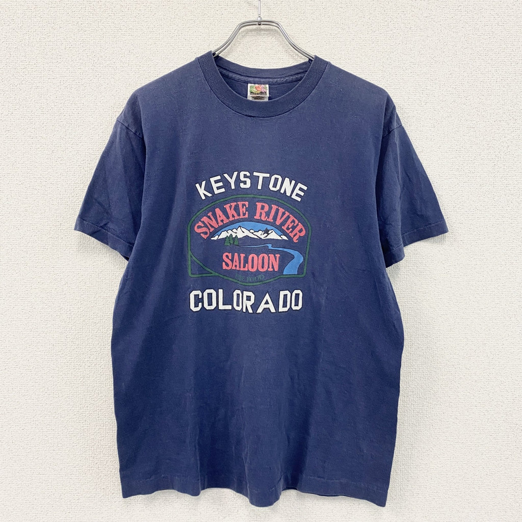 FRUIT OF THE LOOM　フルーツオブザルーム　半袖プリントTシャツ　シングルステッチ　紺　ネイビー　Lサイズ　