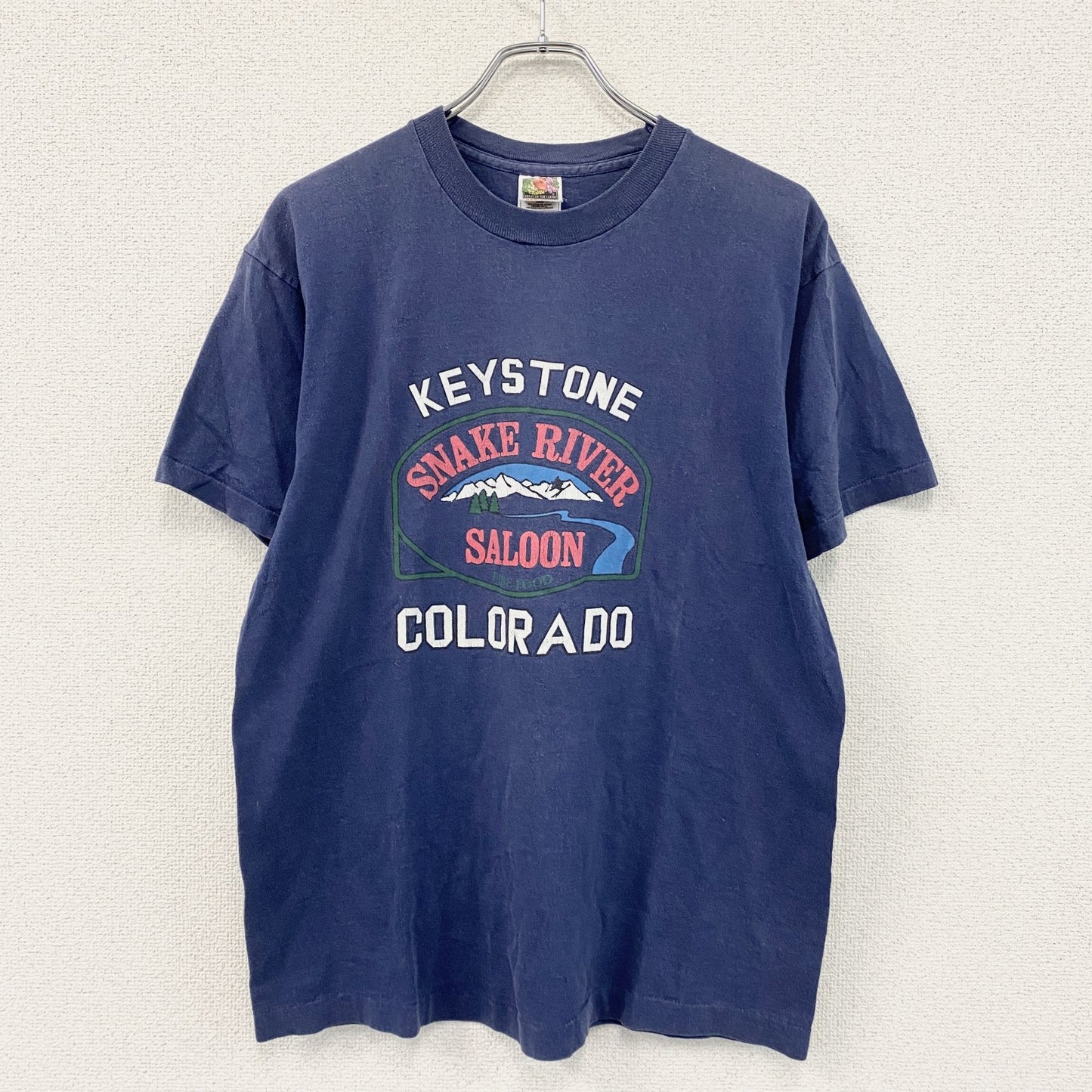 FRUIT OF THE LOOM　フルーツオブザルーム　半袖プリントTシャツ　シングルステッチ　紺　ネイビー　Lサイズ　